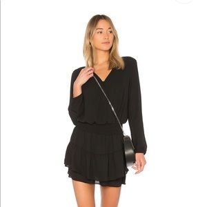 Black Smocked Surplice Dress
